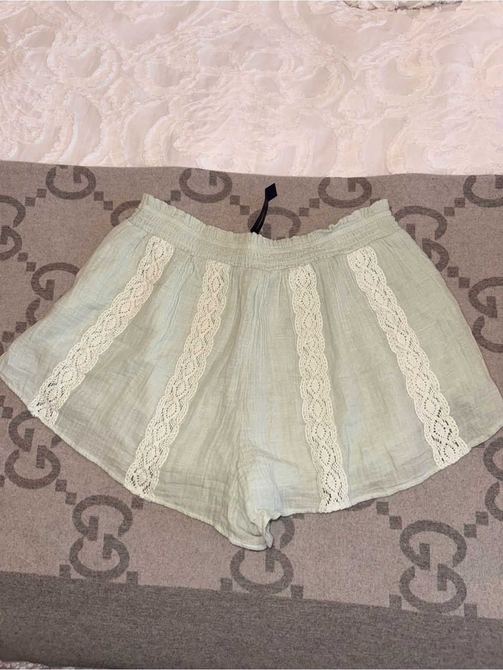 NWT American Eagle Green Blue Drawstring Shorts with lace crochet detail - Picture 8 of 10